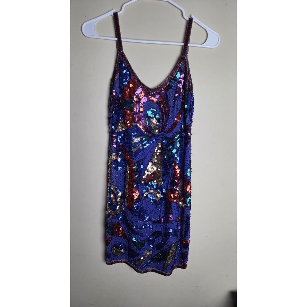 Vintage 80's Sequin Mini Formal Dress Alyce Bold Multi Color Approx Sz 2